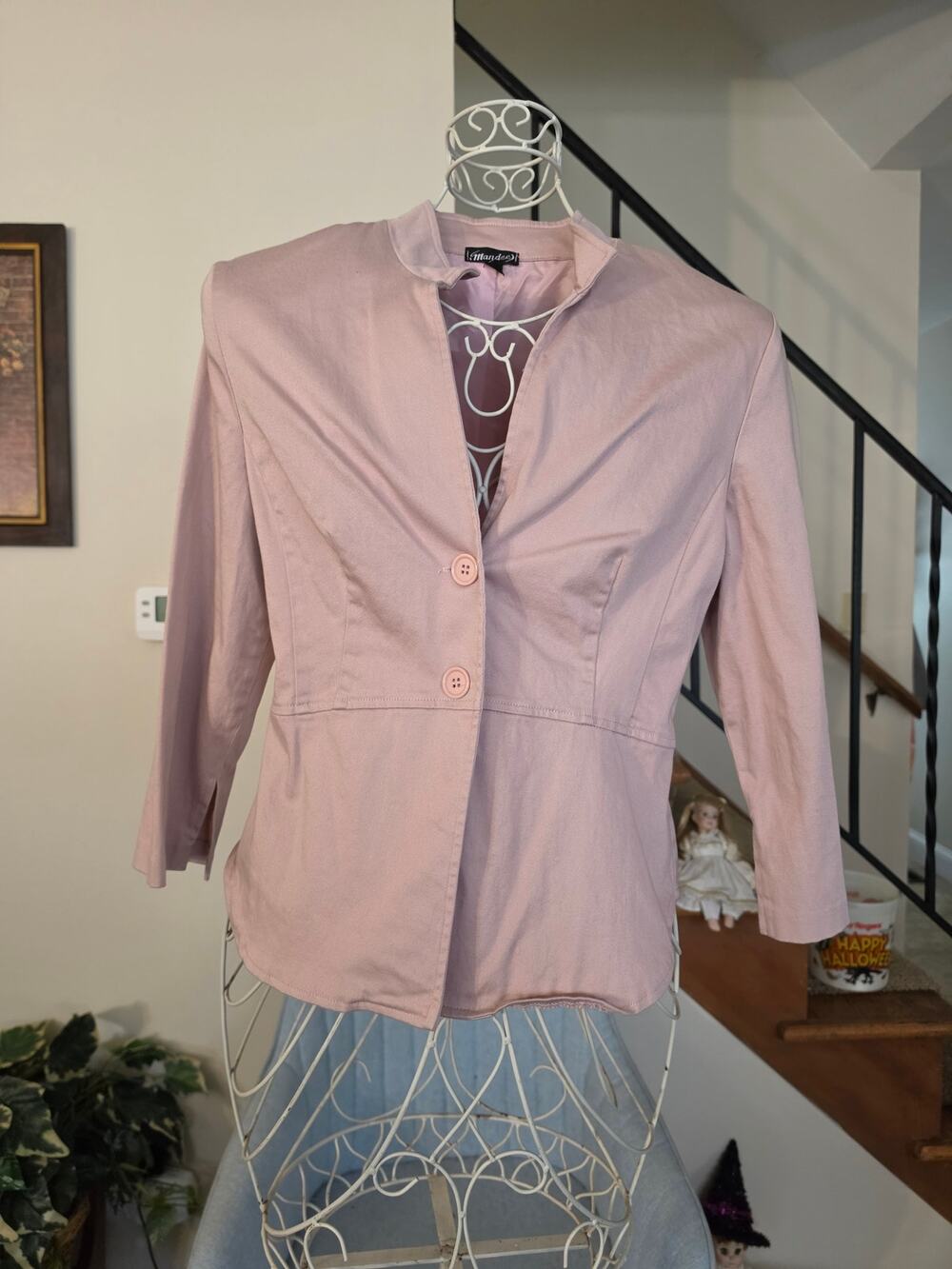 Vintage Mandee Y2K Dusty Pink Mandarin Collar Blazer Jacket Peplum Coquette